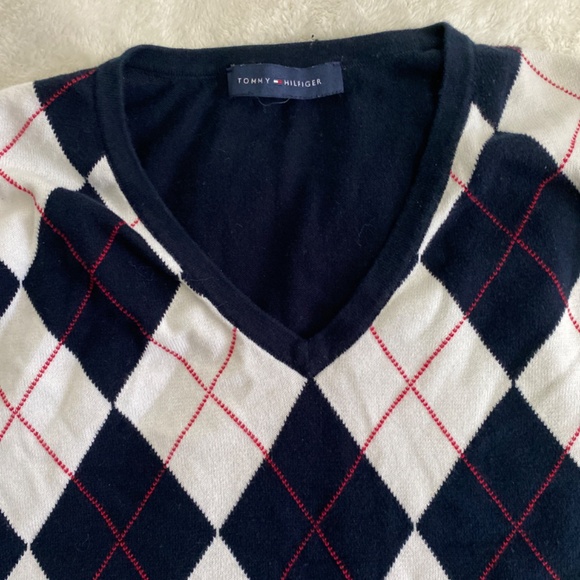 Tommy Hilfiger Blue Plaid Women Sweater Size S/M V-Neck Long Sleeves - Picture 3 of 3